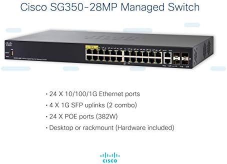 Cisco SG350-28MP מתג מנוהל | 28 יציאות Ethernet של ג'יגביט | 24 יציאות Gigabit Ethernet RJ45 | 2 משבצות SFP